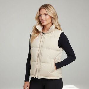 American Eagle Outfitters Cream Puffer Vest